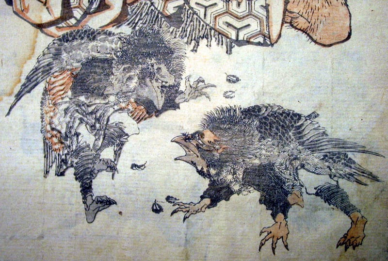 Hokusai, detail of a drawing of tengu fleeing Sakata Kintoki http://www.columbia.edu/cu/ealac/dkc/calendar/godzilla/images/original_size/case4_item12.jpg
