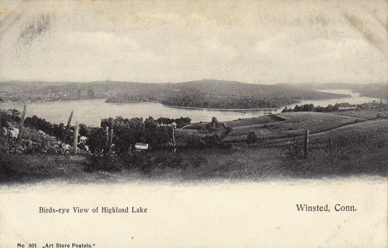 Postcard picture of Highland Lake in Winsted, Connecticut