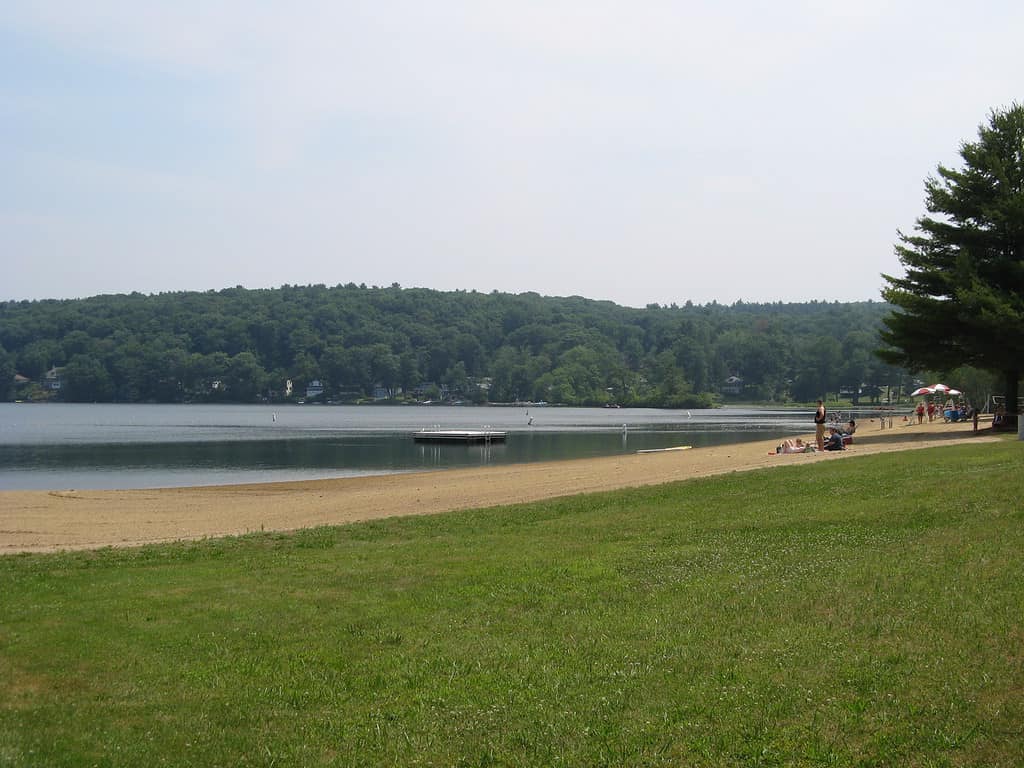 Sandy Beach on Crystal Lake in Ellington Connecticut, USA
