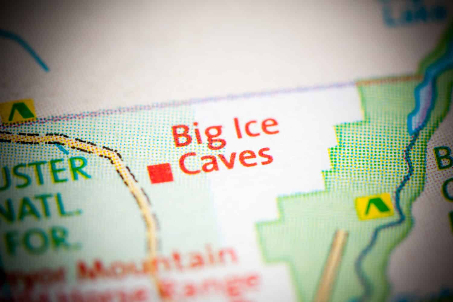 Big Ice Caves. Montana on a map.
