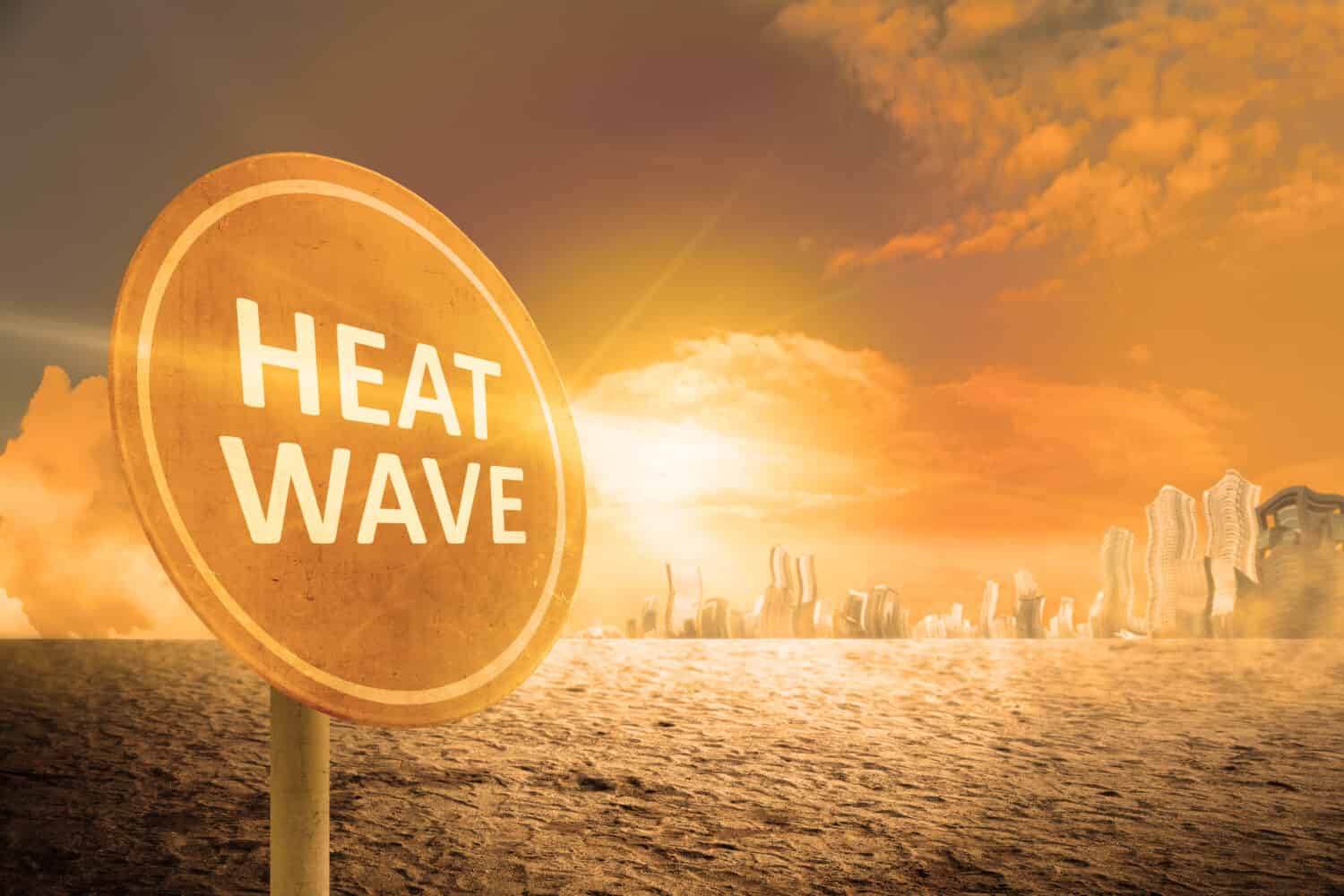 Heat wave sign on the city. Heat wave concept