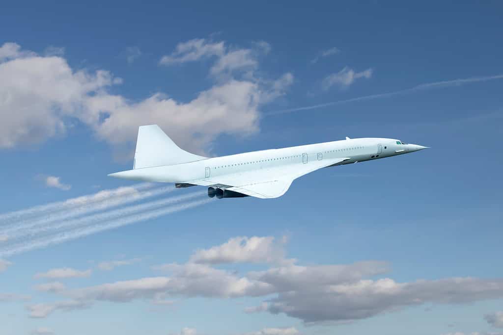 Concorde airplane as representation of generic supersonic plane, symbol of the future of the passenger aviation