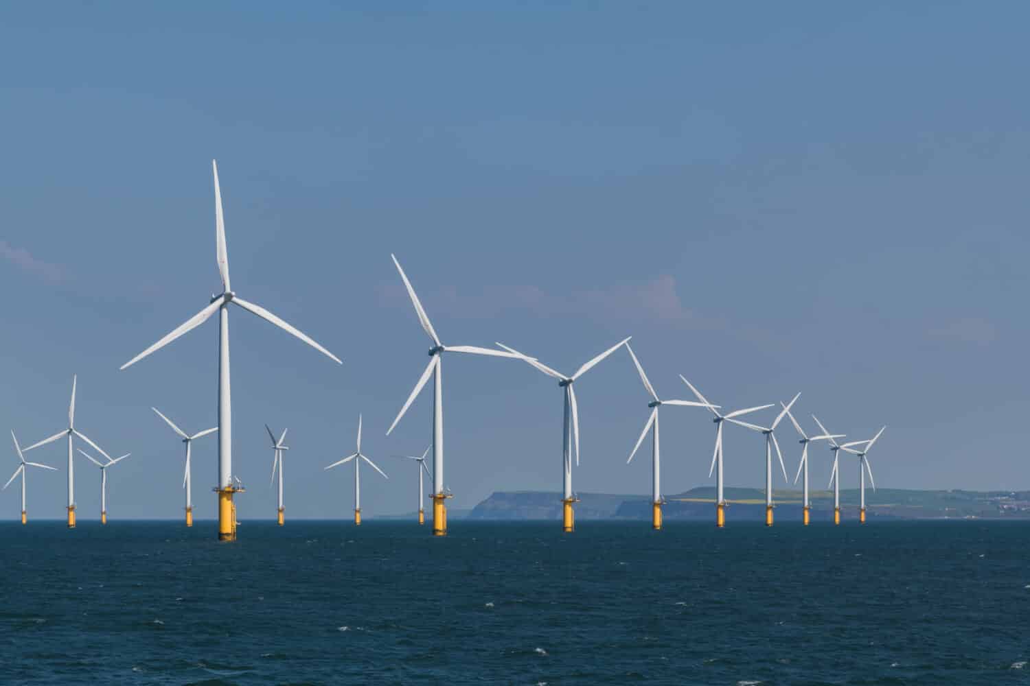 Wind farm in the North sea on the coast of United Kingdom.