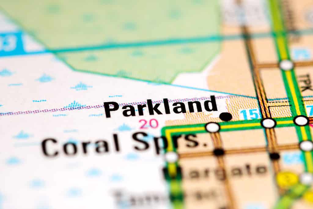 Parkland. Florida. USA on a map