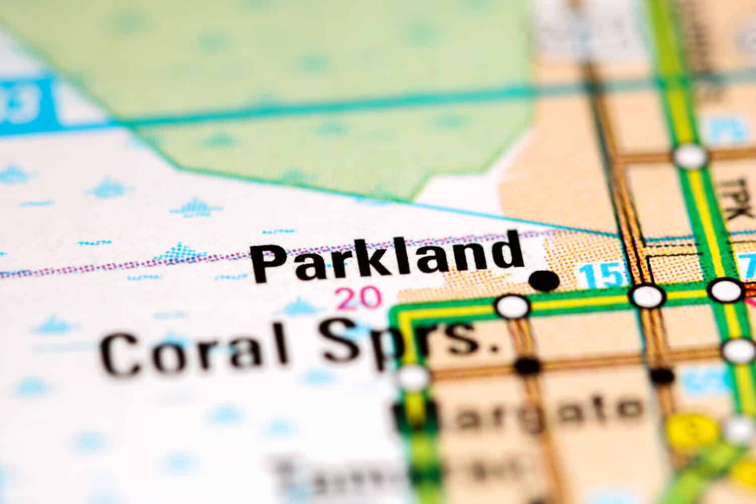 Parkland. Florida. USA on a map