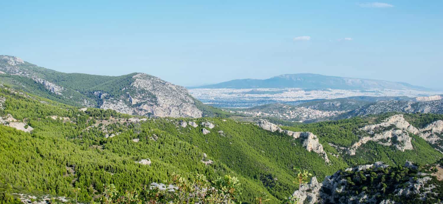 View from the Parnitha mountain at the city of Athens.Panoramic photo.