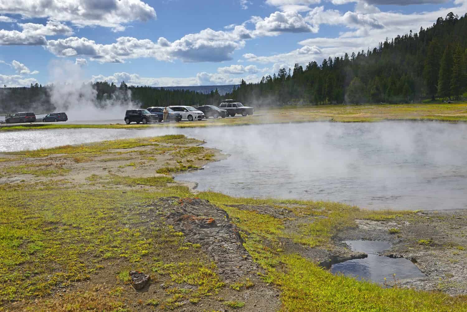 Firehole lake drive - Scenic Landscapes of Geothermal activity of Yellowstone National Park, USA