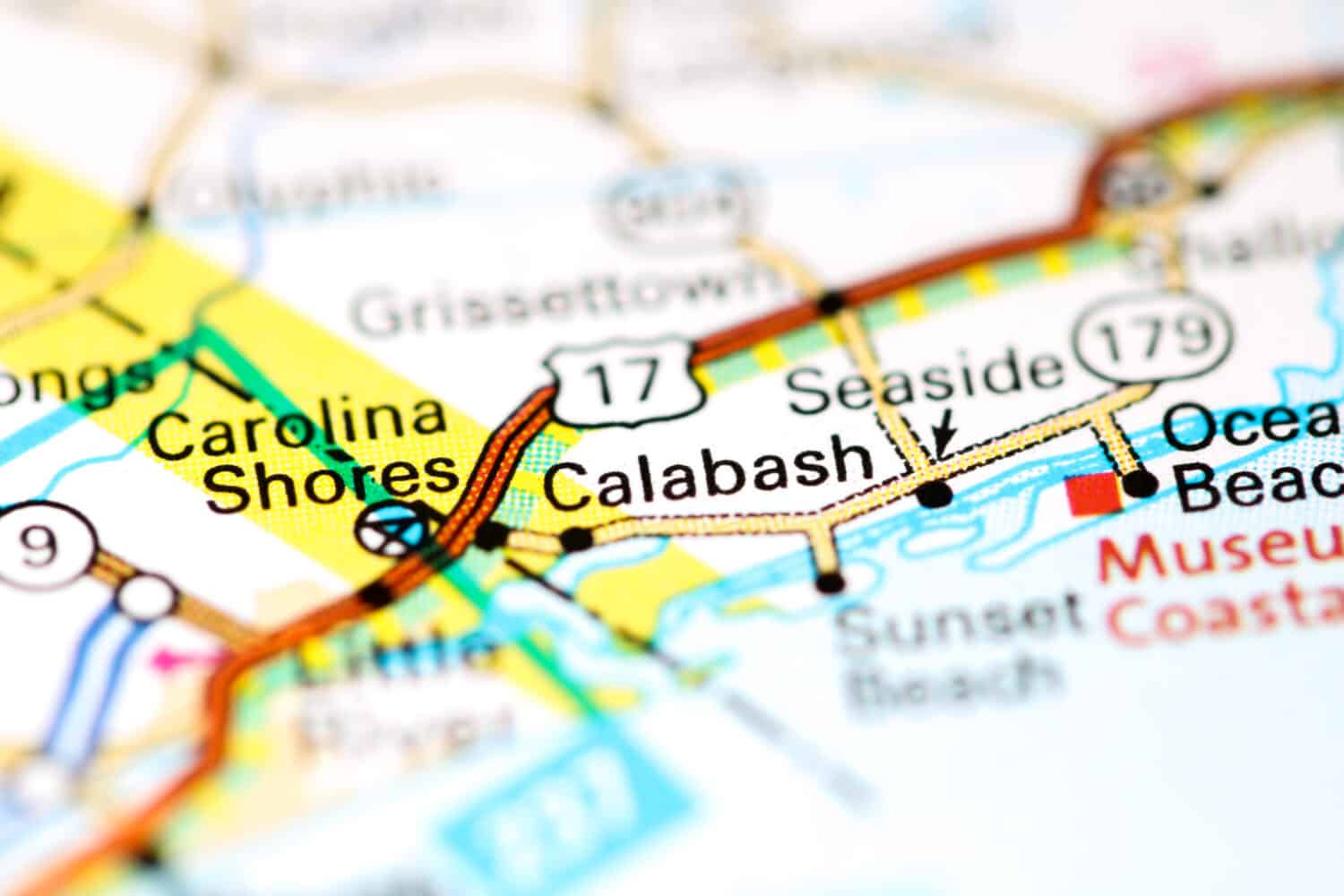 Calabash. North Carolina. USA on a map