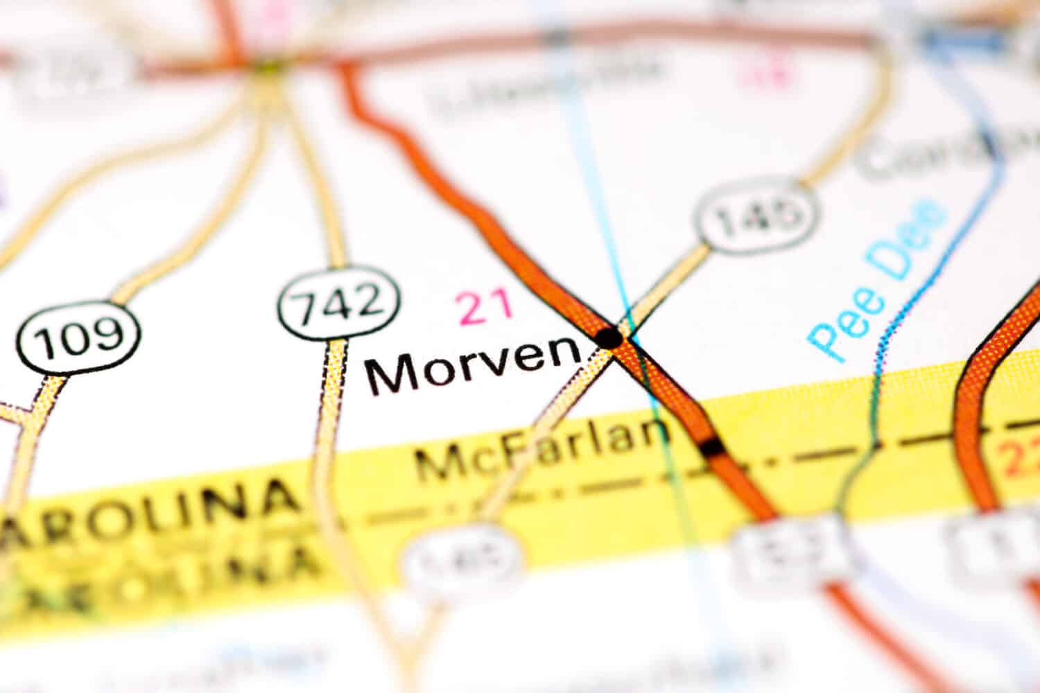 Morven. North Carolina. USA on a map