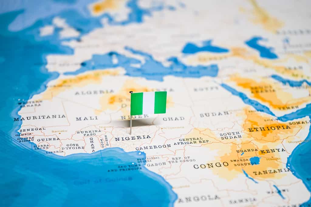 the Flag of nigeria in the world map
