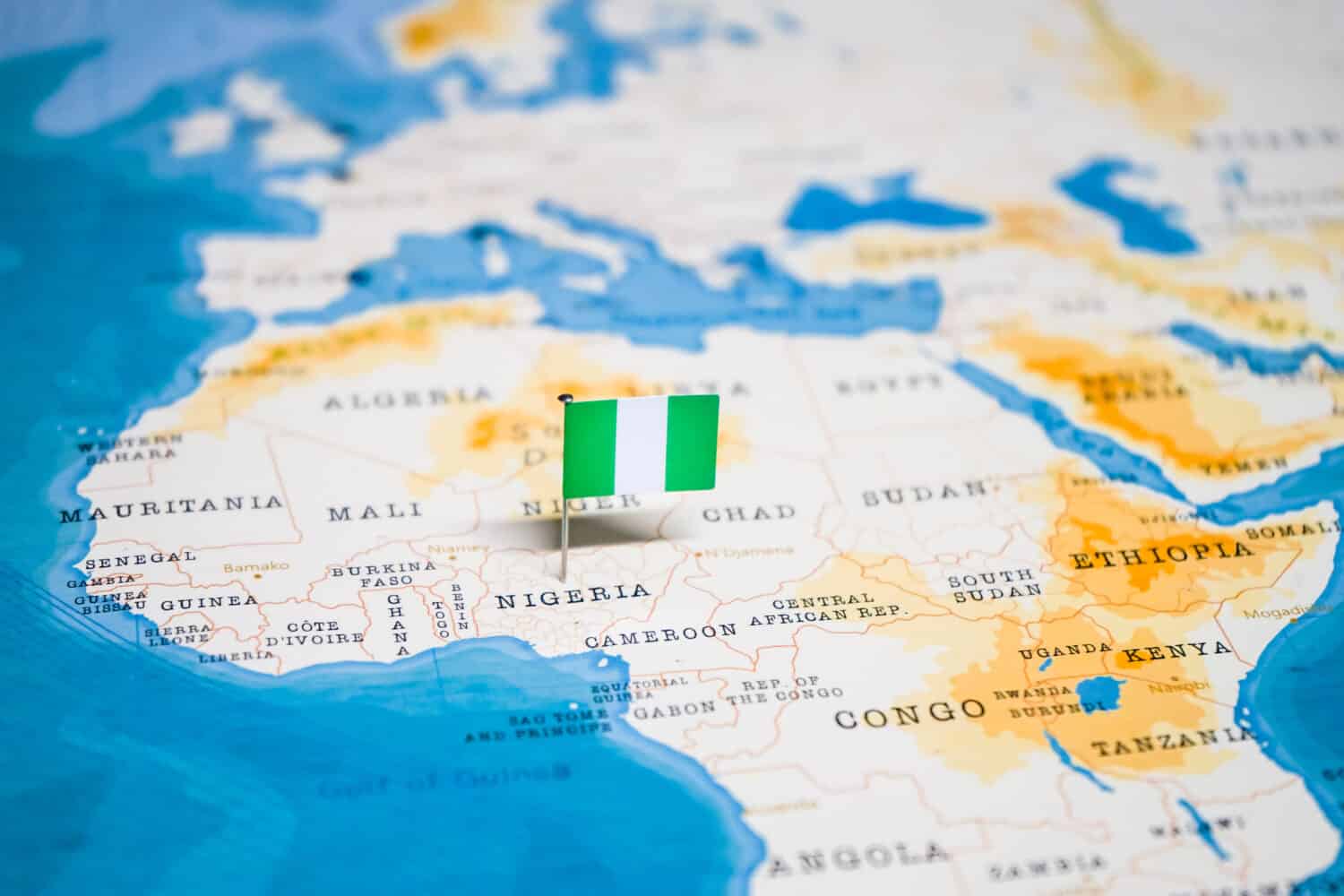 the Flag of nigeria in the world map
