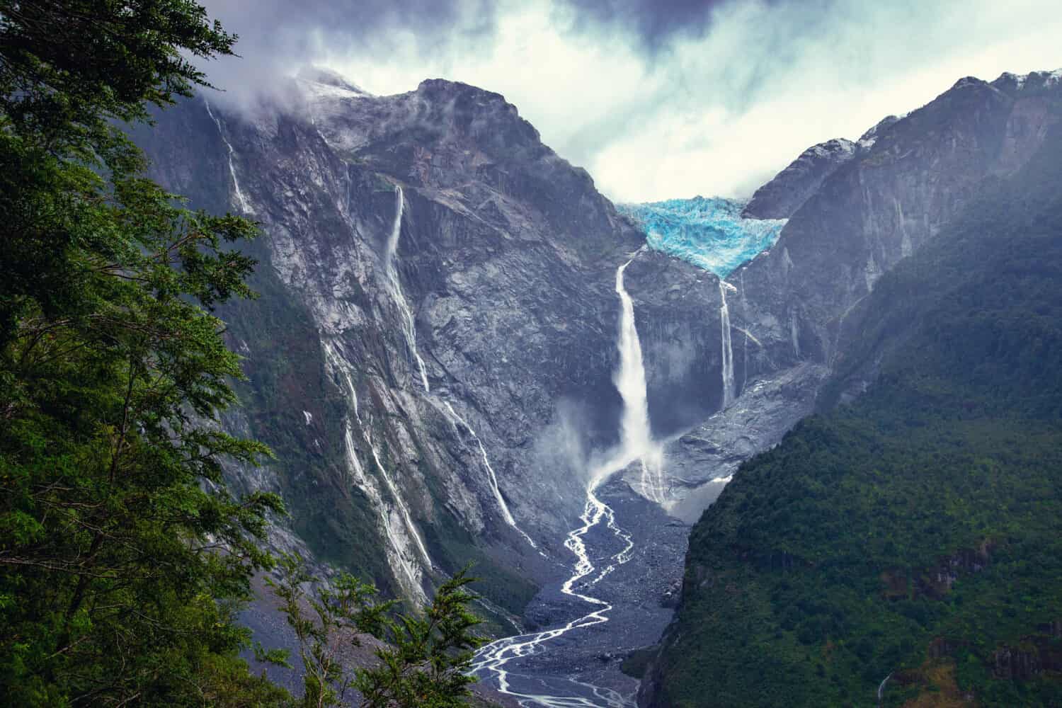 Water running from glacier of Queulat National Park