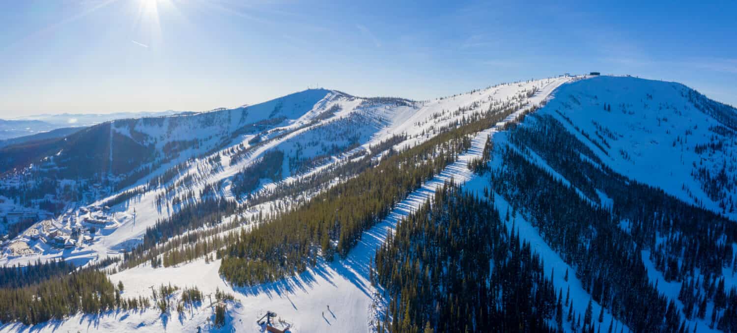 Schweitzer Idaho Ski Area Winter Snow Mountain Peaks Panoramic Aerial View