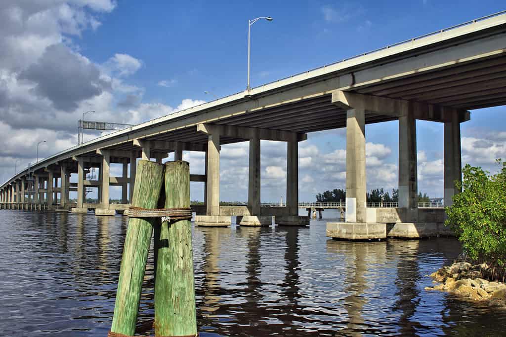 US Highway 41 bridge spanning the Caloosahatchee River from Centennial Park in Fort Myers, Florida