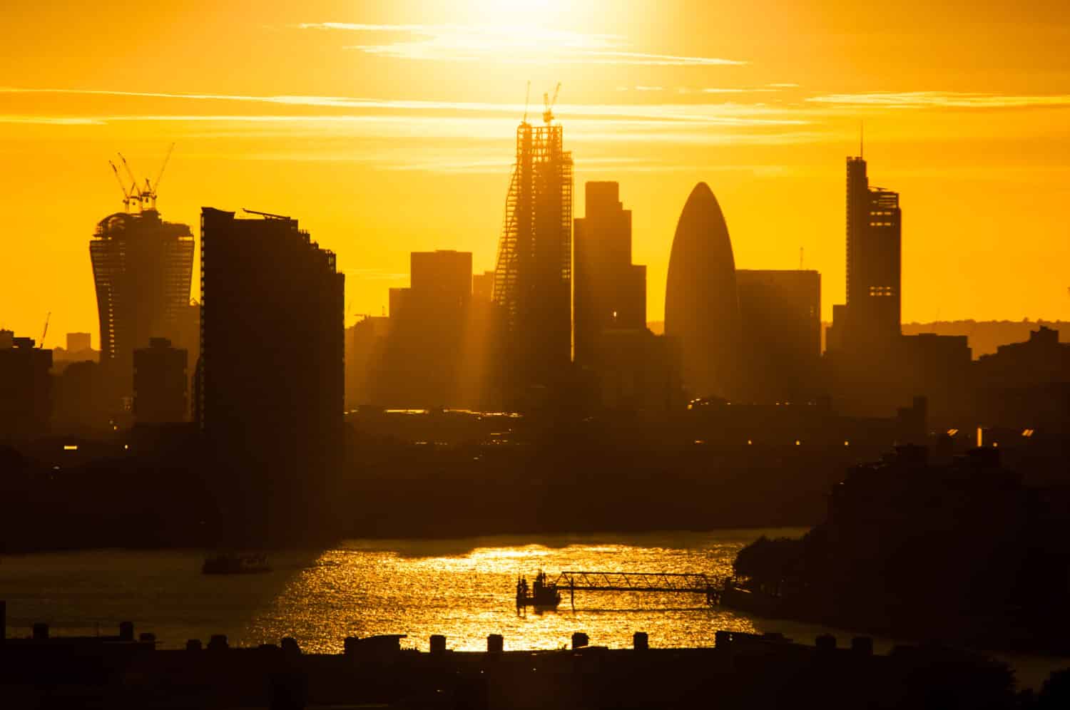 Sunset in London during summer time