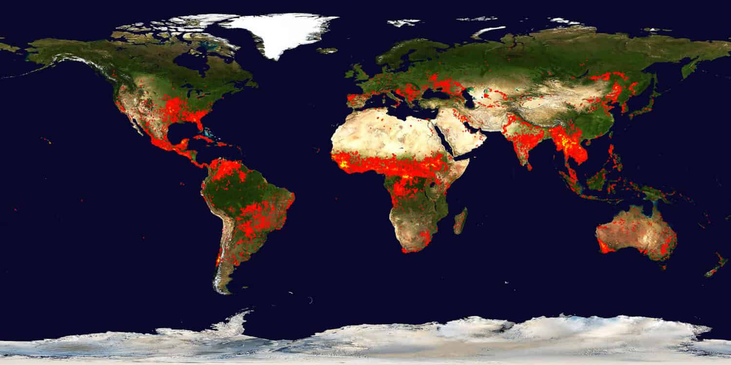 Fires places Earth map. View from outer space. Satellite panoramic image. Some elements of this image are furnished by NASA