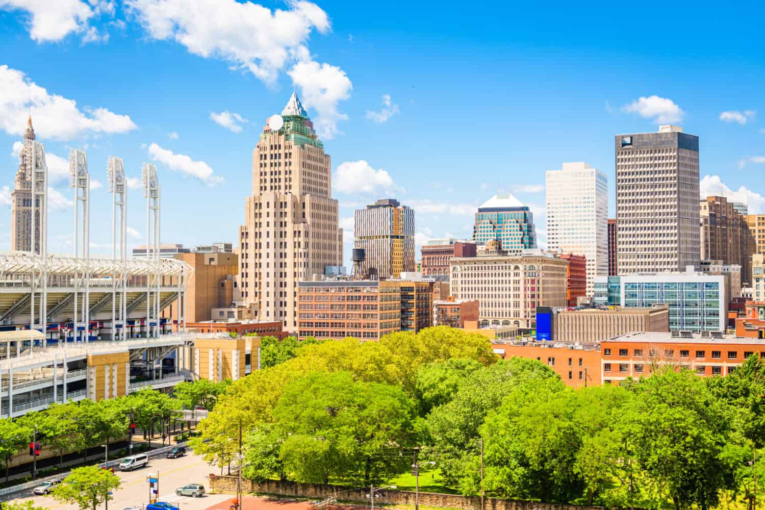 Cleveland, Ohio, USA downtown city skyline in the daytime.