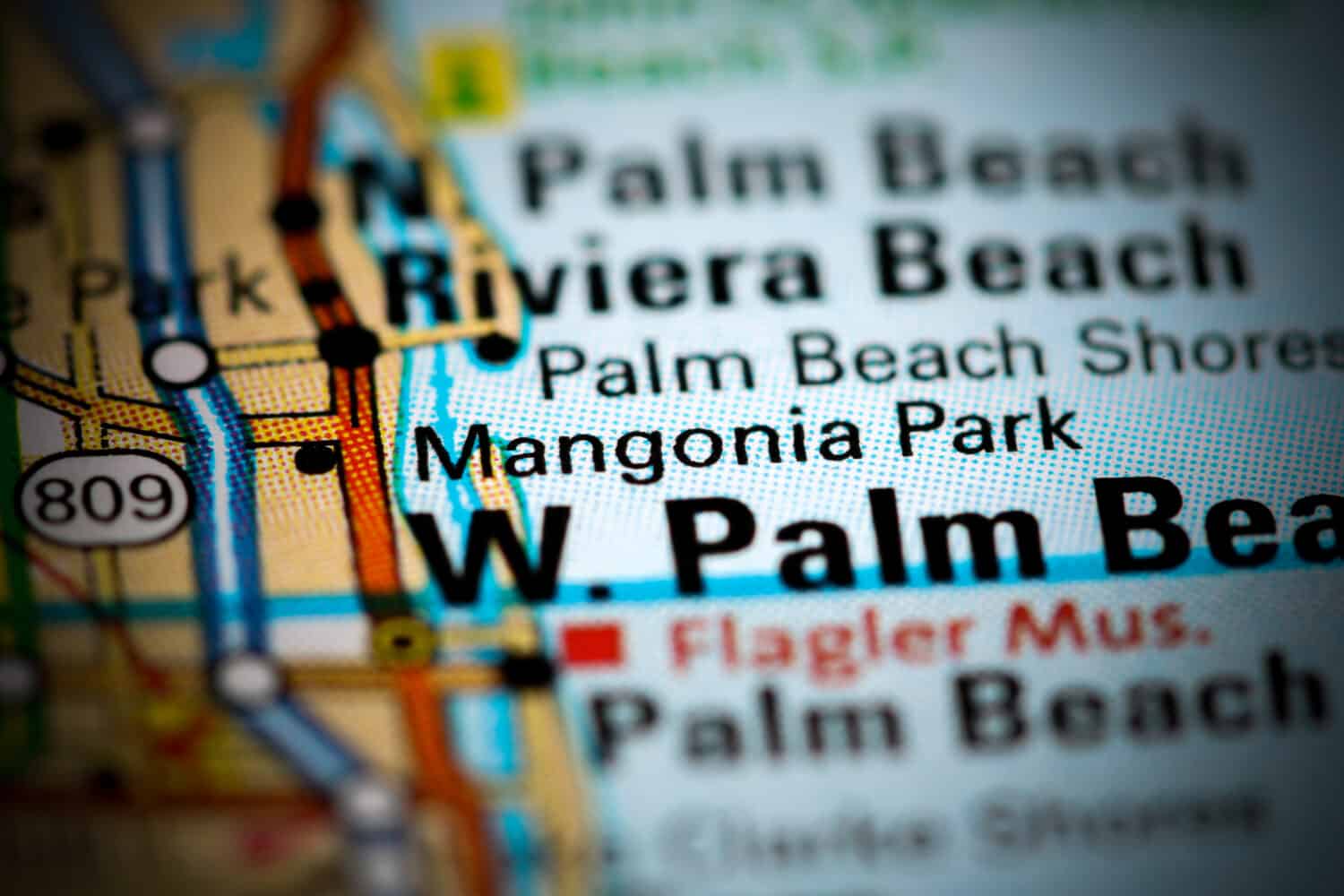Mangonia Park. Florida. USA on a map