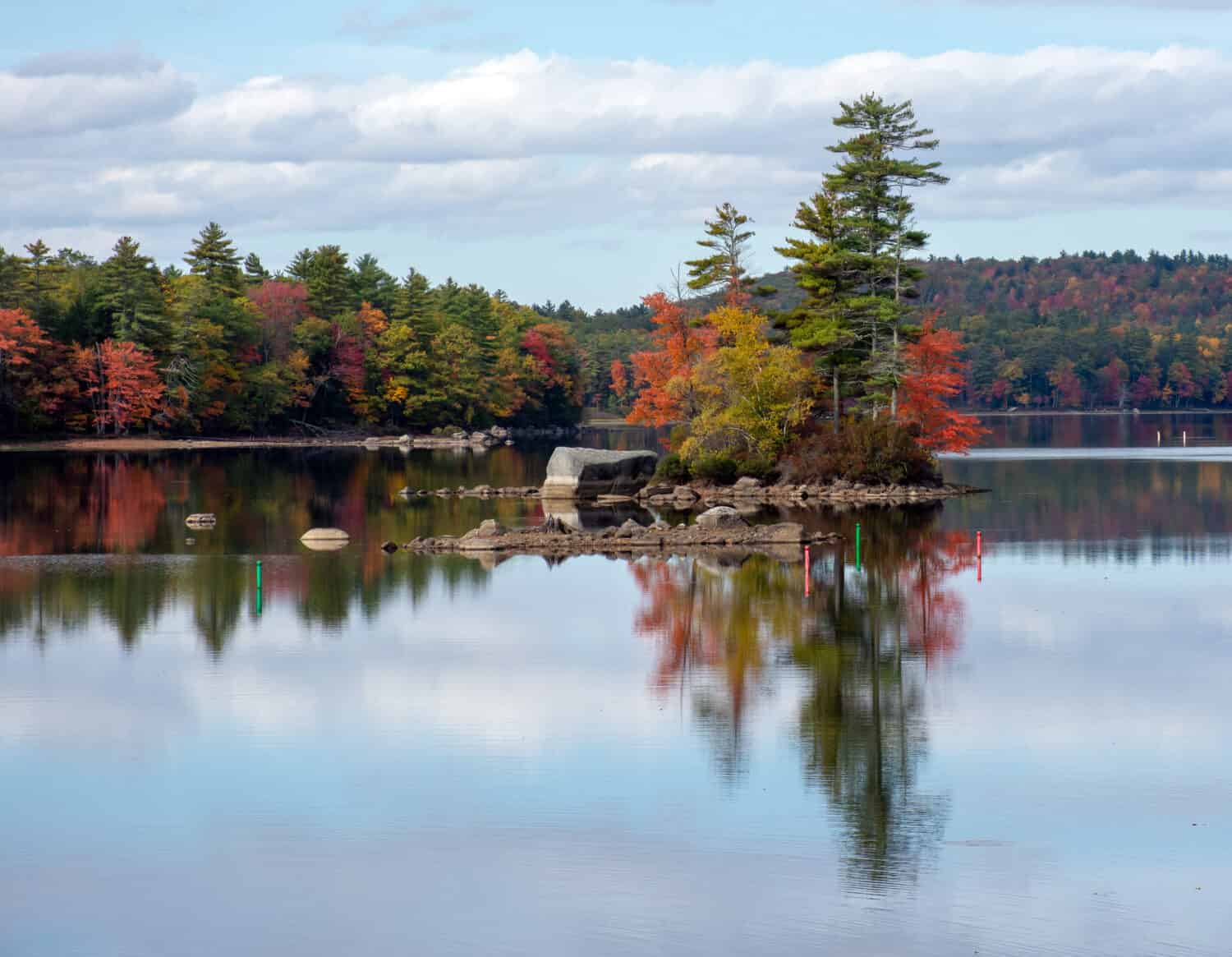 Fall foliage along Sebago Lake in Maine