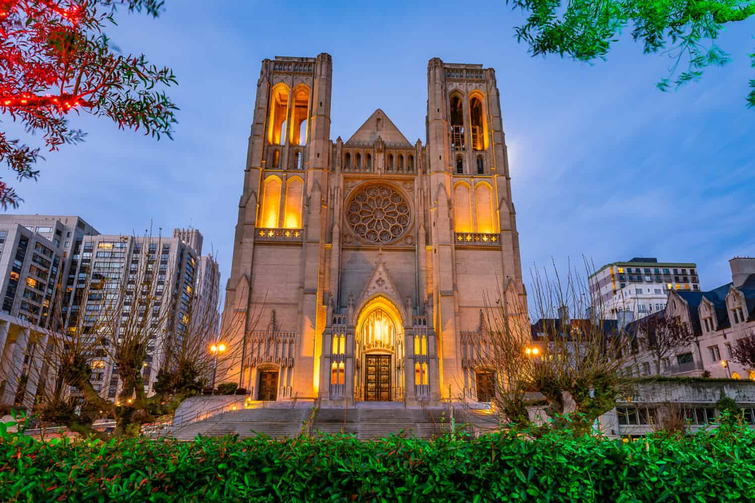 Grace Cathedral at Twilight in downtown San Francisco