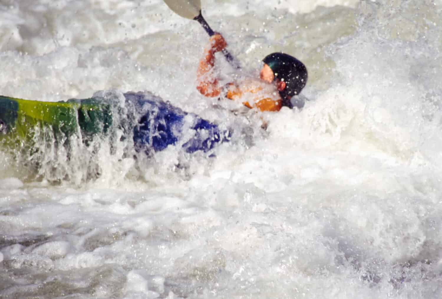 USA, South Carolina, Chattooga National Wild and Scenic River on the GA/SC border, kayaker in Bull Sluice Rapids