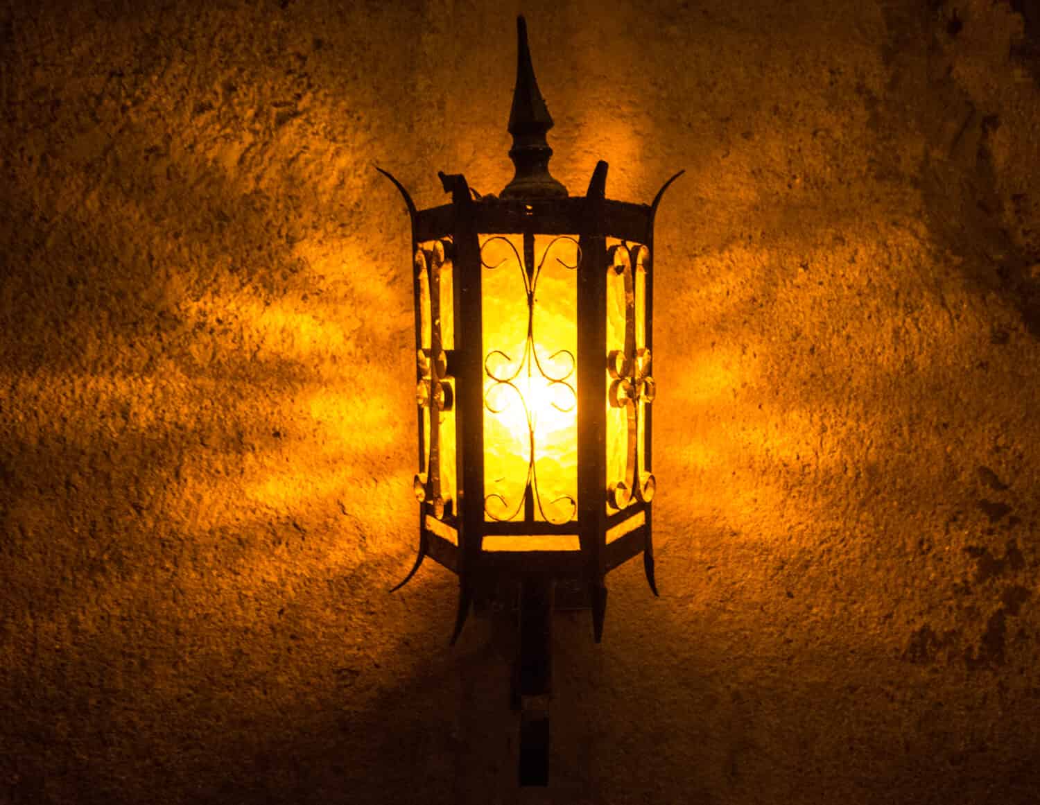 Bright Lantern in dark cave Howe Caverns Upstate New York