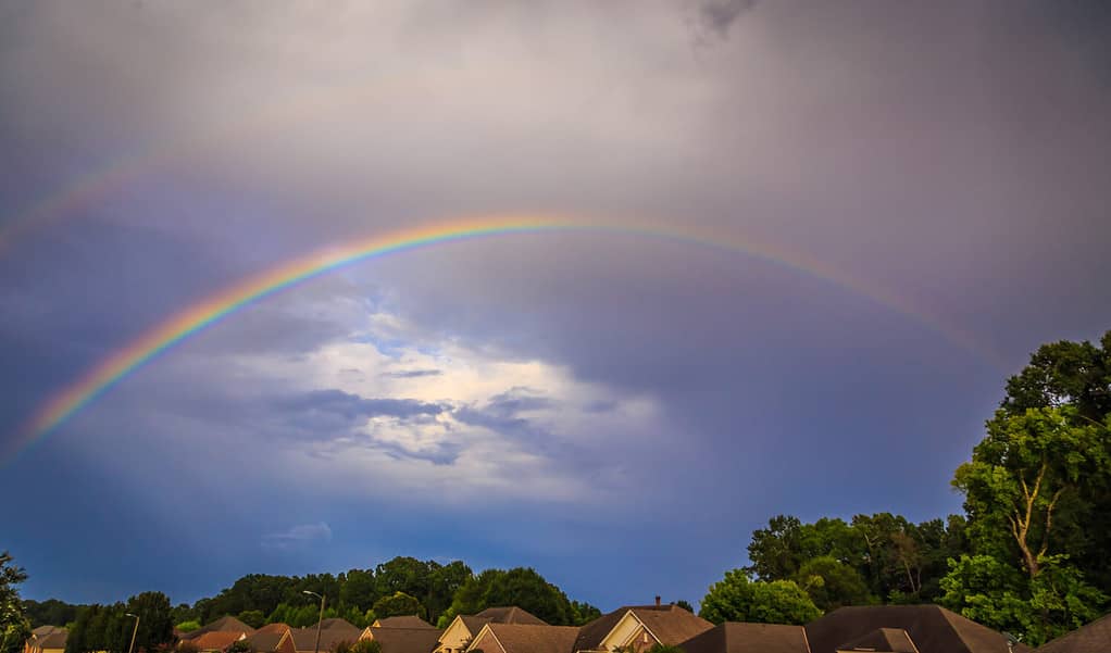 Double Rainbow Over Residential Area: Double Rainbow over residential area after a light rain in Montgomery, Alabama.