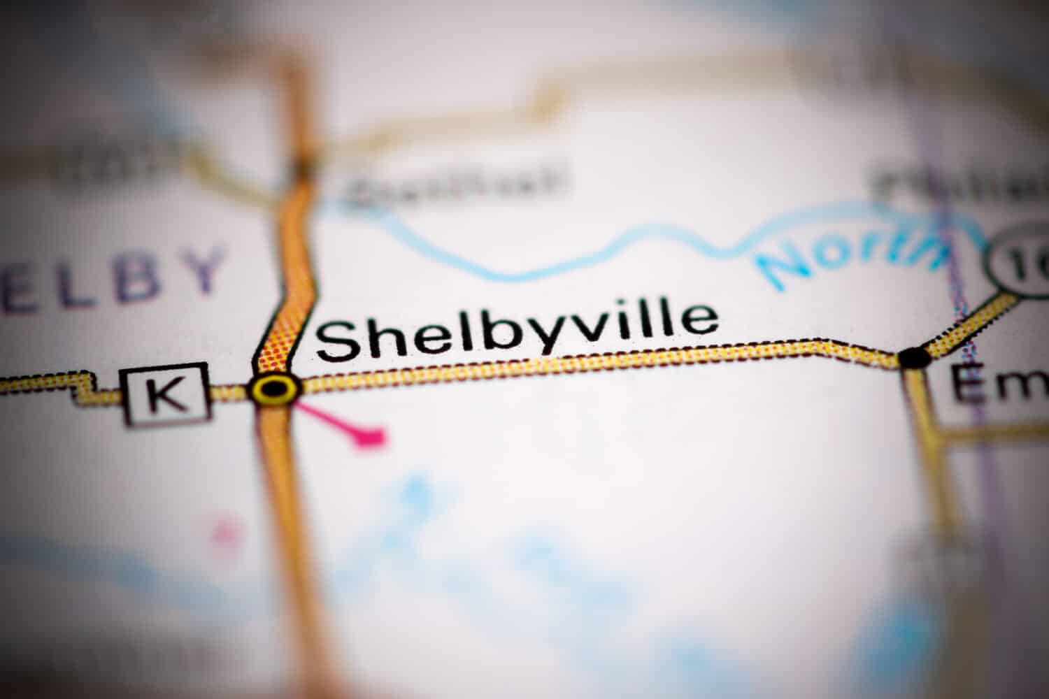 Shelbyville. Missouri. USA on a geography map