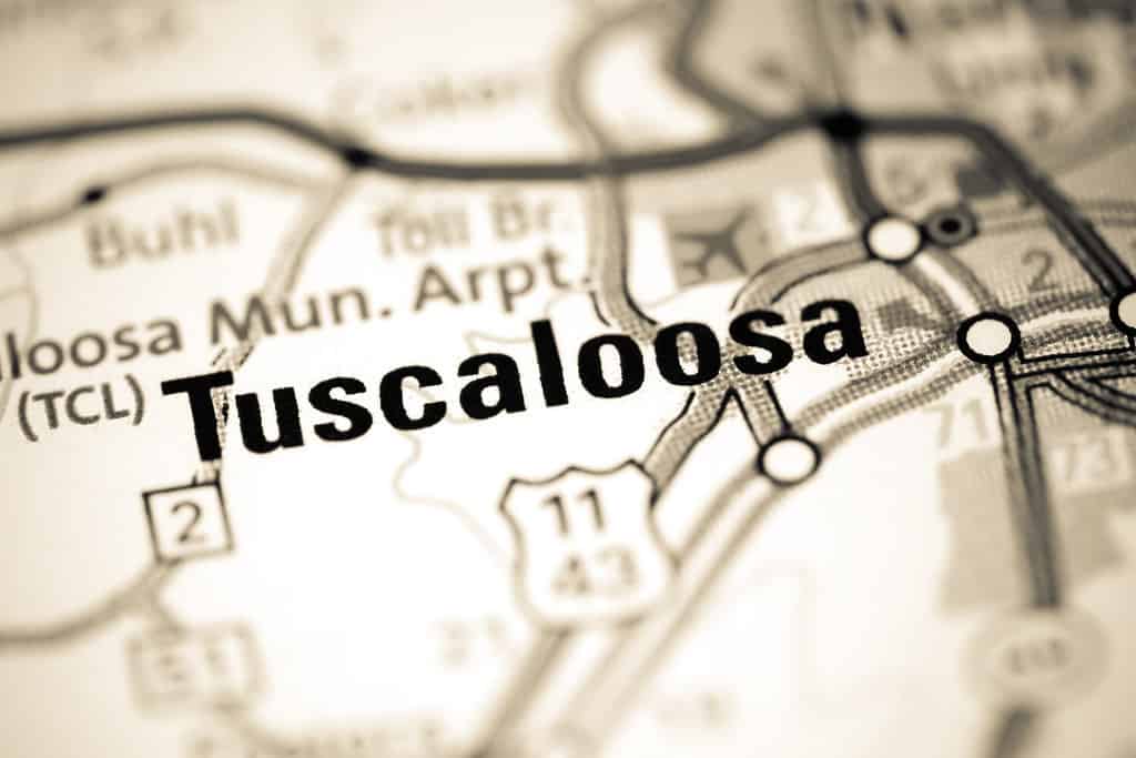 Tuscaloosa. Alabama. USA on a map