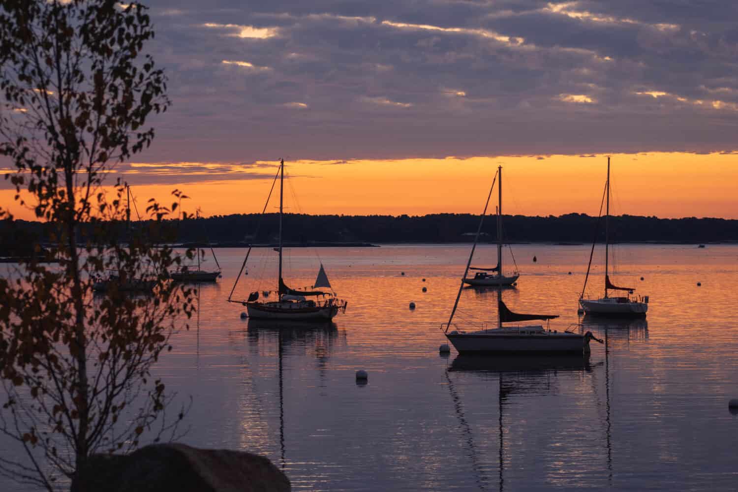 Kittery Marina sunrise with sailboats - Kittery, Maine.