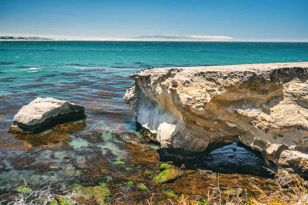 Rocky cliffs at low tide. Shell Beach, Pismo Beach area, California
