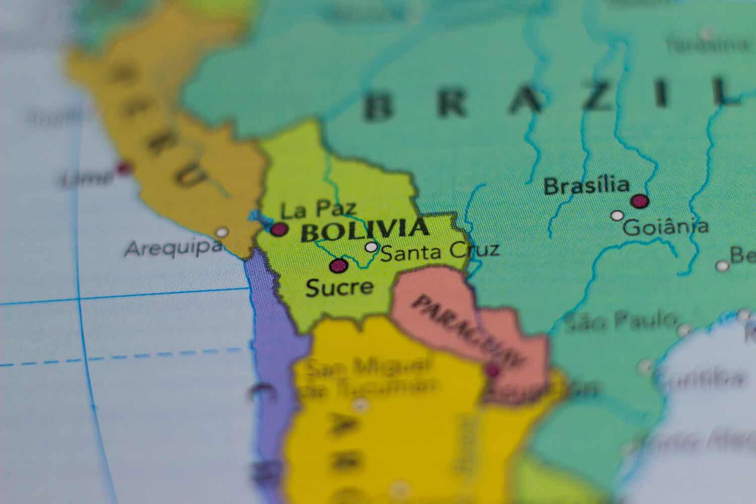 Santa Cruz City in Bolivia on a map