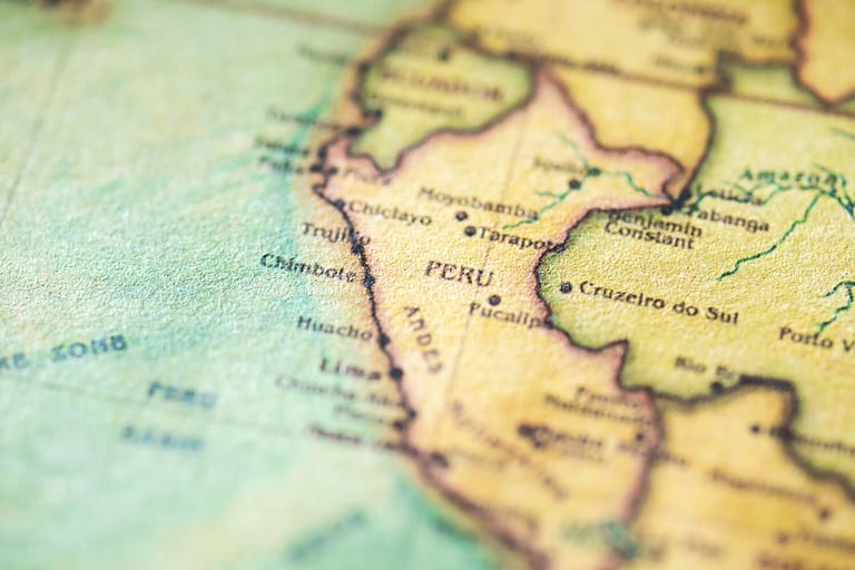 Peru in close up on the map , Peru map texture