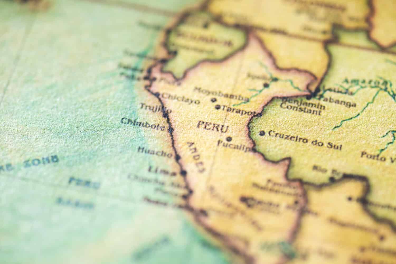 Peru in close up on the map ,  Peru map texture