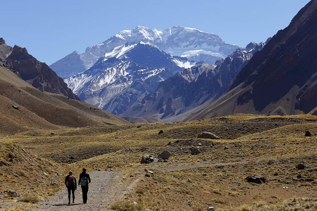 Aconcagua, the highest mountain in the Americas at 6.960 mts., located in the Andes mountain range in Mendoza, Argentina.