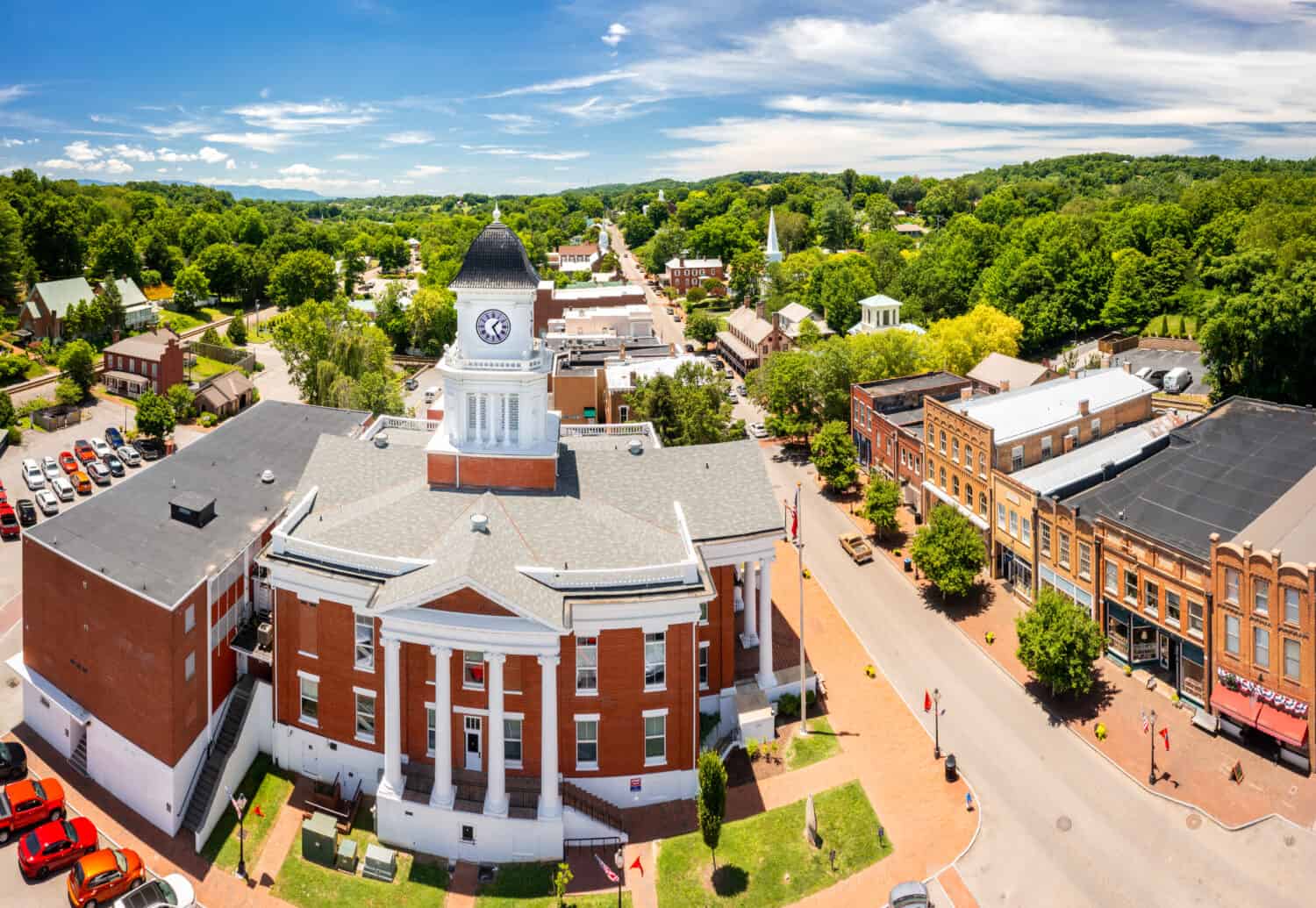 Aerial view of Tennessee's oldest town, Jonesborough and its courthouse. Jonesborough was founded in 1779 and it was the capital for the failed 14th State of the US, known as the State of Franklin