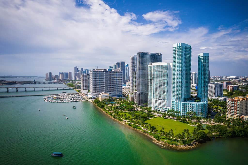 Aerial Drone of Beautiful Miami Biscayne Bay Florida