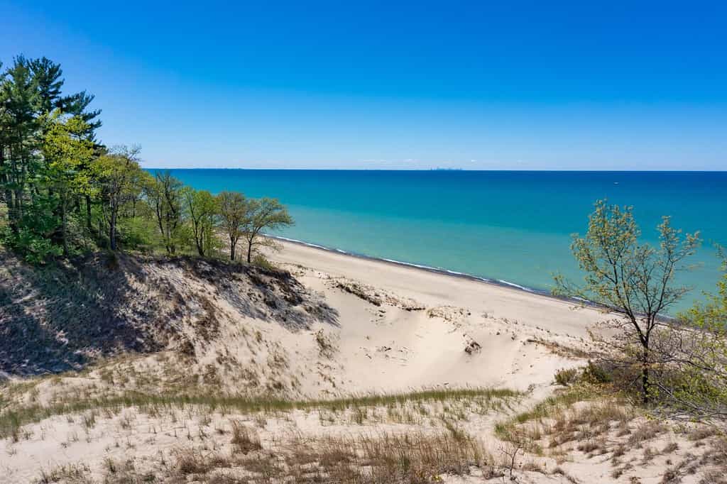 Indiana Dunes National Park, Indiana, USA. The views of Lake Michigan and the sand dunes are popular beach and hiking attractions.