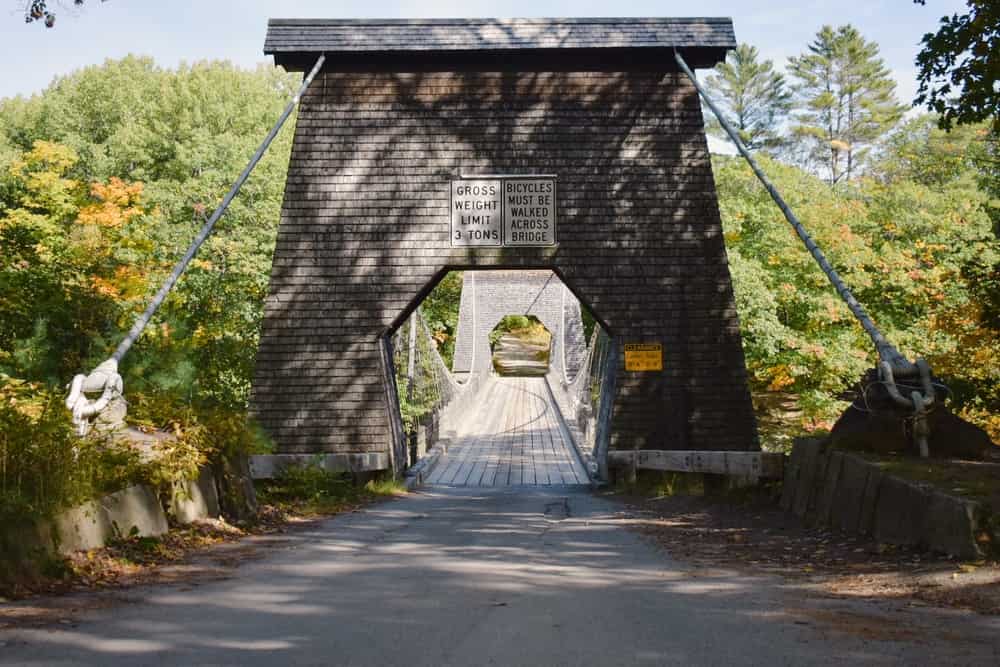 North New Portland Wire Bridge, one of the only wire bridges standing in Maine, built in 1866 and renovated in the 1900s this bridge is still able to have cars drive over it.