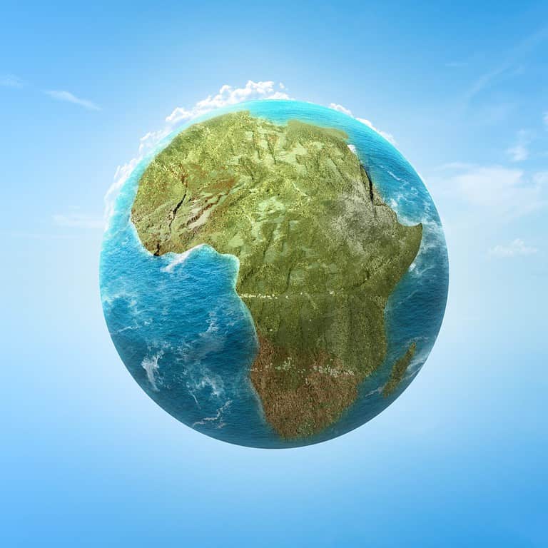 Earth with Africa maps with a sky background. Africa day concept