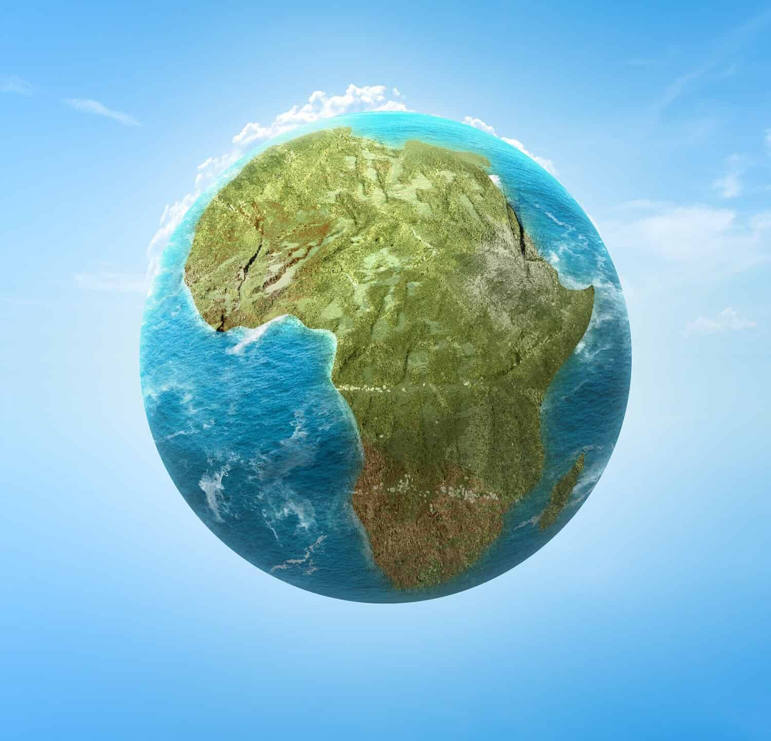 Earth with Africa maps with a sky background. Africa day concept