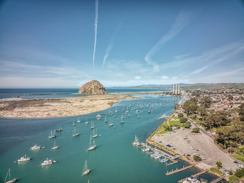 Aerial view over Morro Bay in Central California