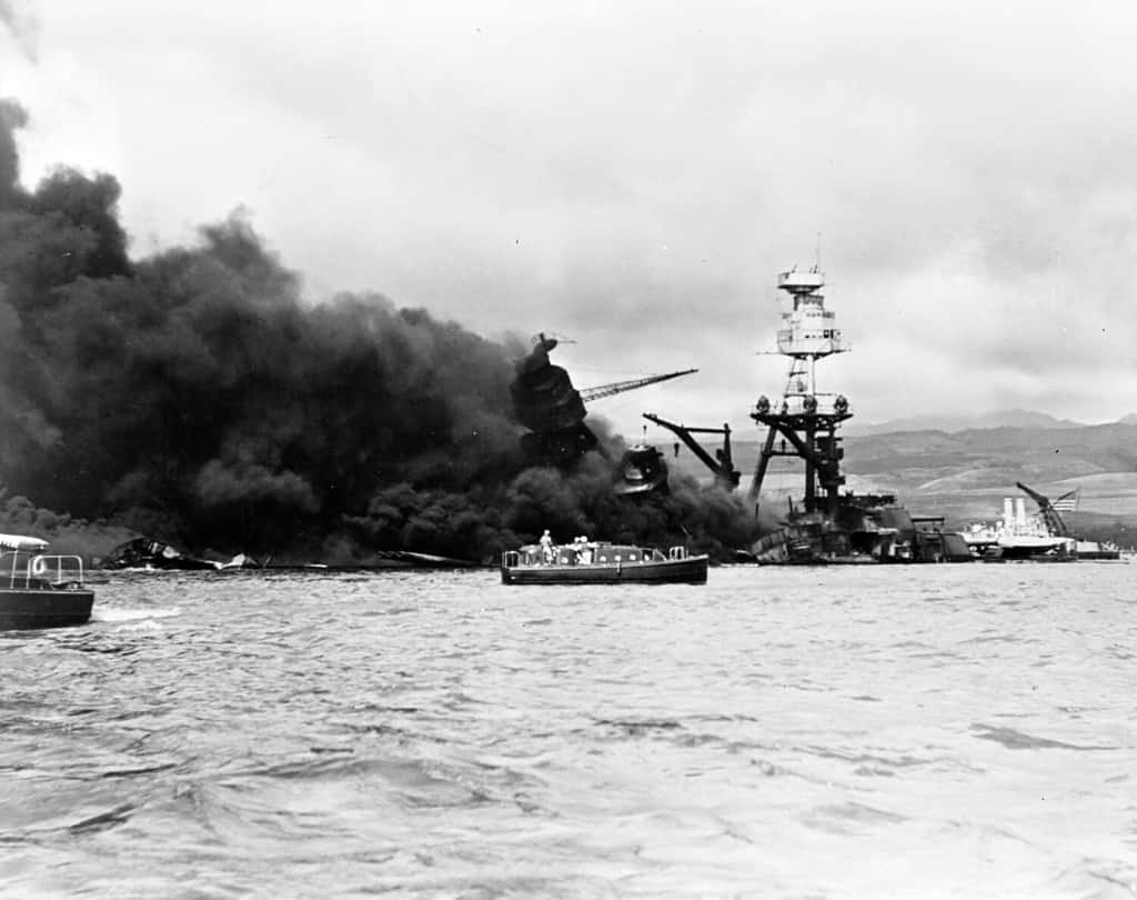 Pearl Harbor, Wreckage of USS Arizona December 7, 1941