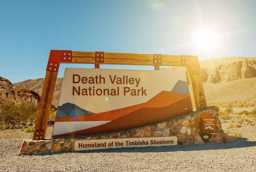 Death Valley National Park Entrance Sign. Homeland of the Timbisha Shoshone. Death Valley, California, United States. National Park Service.