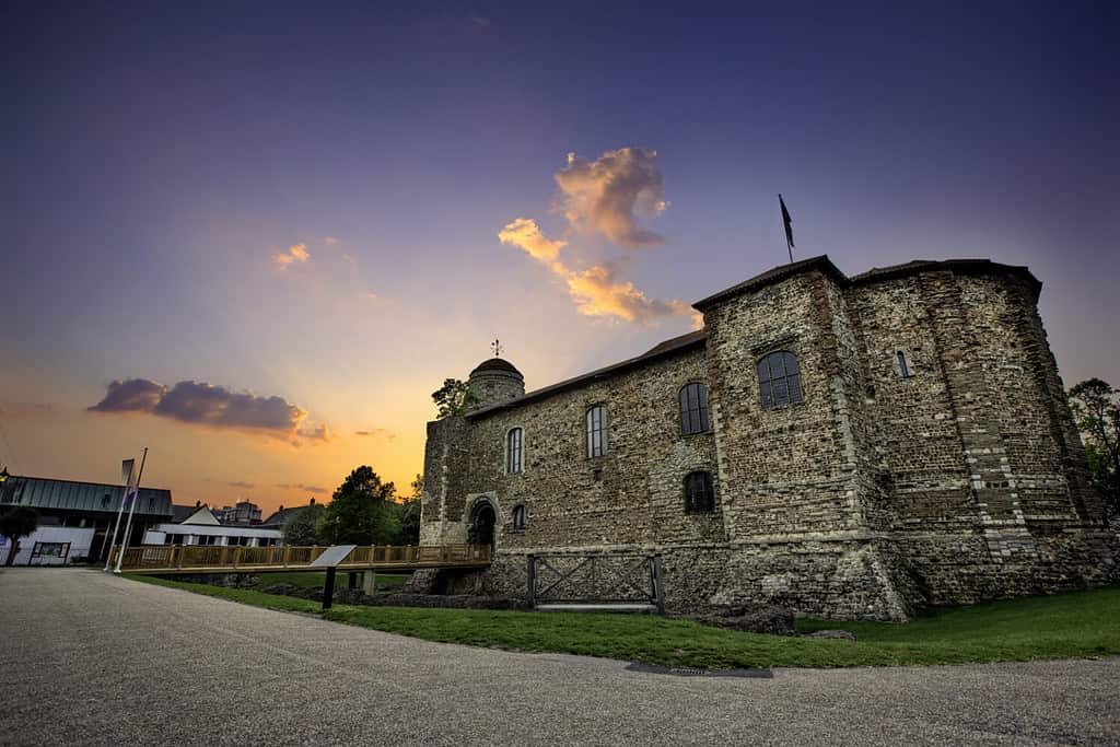 Colchester Castle at sunset time