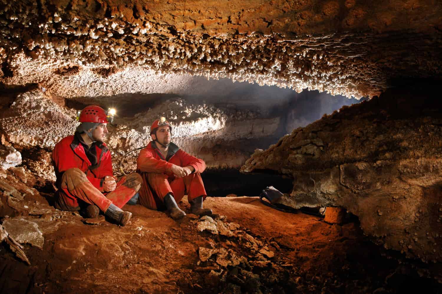 Cavers exploring a beautiful cave
