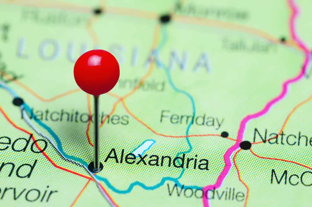 Alexandria pinned on a map of Louisiana, USA