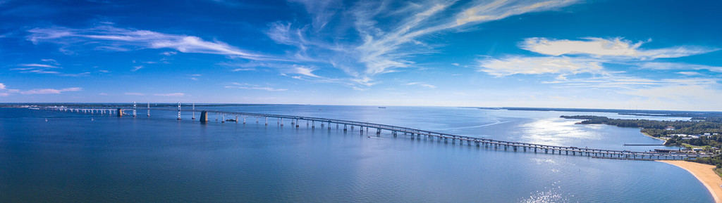 Panorama of the Chesapeake Bay Bridge near Annapolis, Maryland.