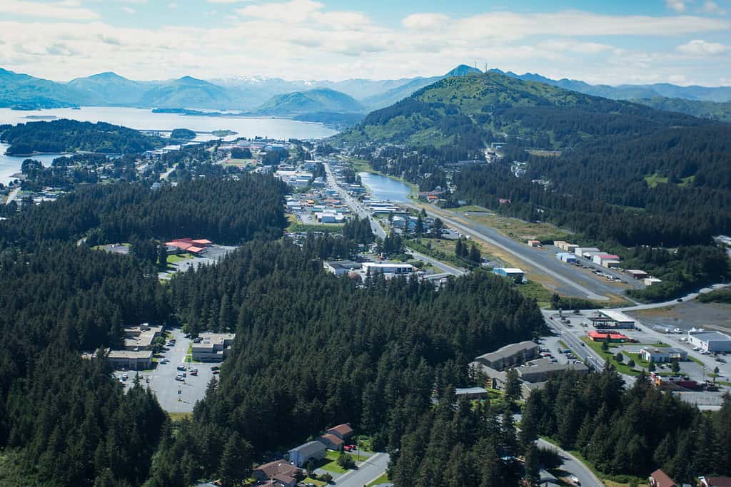 aerial view of the town of Kodiak Alaska
