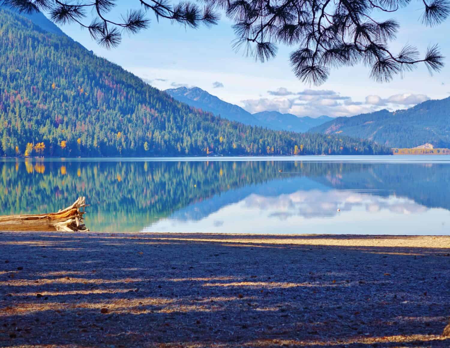 Autumn at Lake Wenatchee State Park near Leavenworth, Washington and the Cascade mountains.